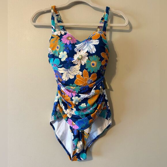 PROFILE BY GOTTEX Rising Sun One-piece Boho Blue Floral Swimsuit Size 10D - Picture 6 of 16